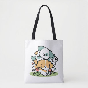 Happy Puppies Rolling Into May – Kawaii Dog Art Tote Bag