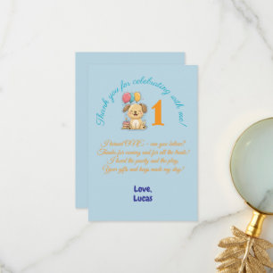 Happy Puppy, 1st Birthday, Boy, Pawty, Flat Thank You Card