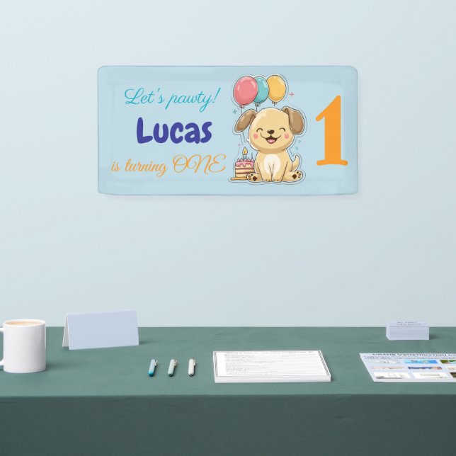 Happy Puppy, Boy, Let's Pawty, 1st Birthday  Banner (Tradeshow)