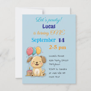 Happy Puppy, Boy, Let's Pawty, 1st Birthday Invitation