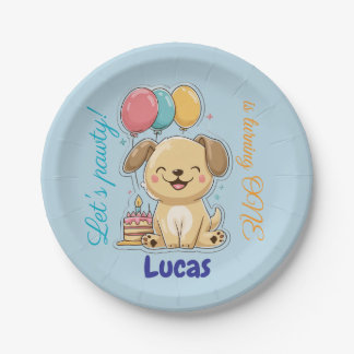 Happy Puppy, Boy, Let's Pawty, 1st Birthday  Paper Plate