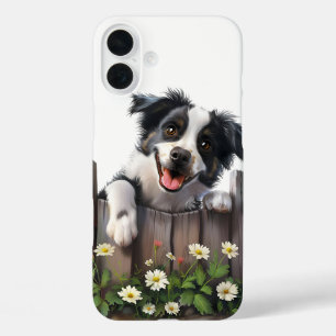 HAPPY PUPPY DOG LOOKING OVER FENCE iPhone 16 PLUS CASE