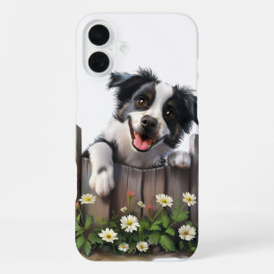HAPPY PUPPY DOG LOOKING OVER FENCE iPhone 16 PLUS CASE