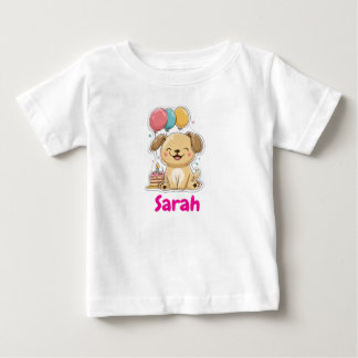 Happy Puppy, Girl, Let's Pawty, 1st Birthday Baby T-Shirt