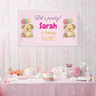 Happy Puppy, Girl, Let's Pawty, 1st Birthday Banner