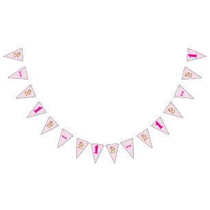 Happy Puppy, Girl, Pastel Pink 1st Birthday Bunting
