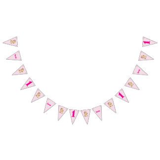 Happy Puppy, Girl, Pastel Pink 1st Birthday Bunting