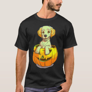 Happy Puppy in a Jack O'Lantern T-Shirt