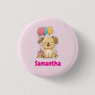 Happy Puppy Pawty, 1st Birthday, Personalized 3 Cm Round Badge