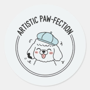 Happy Puppy Poodle Dog Portrait Illustration Classic Round Sticker