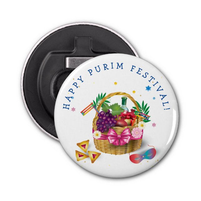 Happy Purim Basket Gifts, Decoration, Ornaments Bottle Opener (Front)