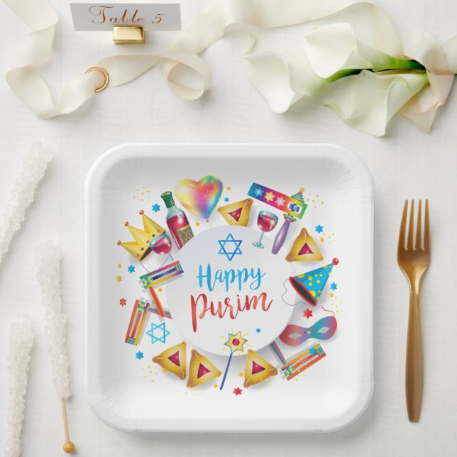 Happy Purim Basket Gifts, Decoration, Ornaments Paper Plate (Wedding)