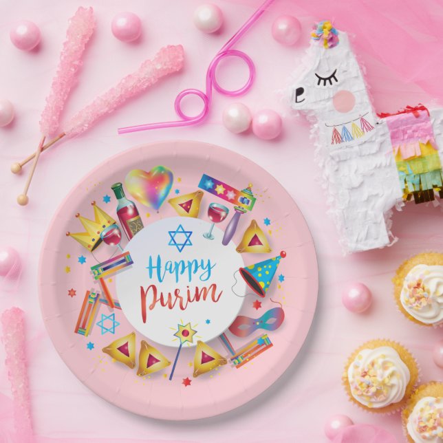 Happy Purim Basket Gifts, Decoration, Ornaments Paper Plate (Party)