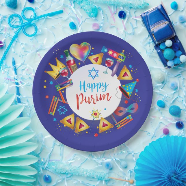 Happy Purim Basket Gifts, Decoration, Ornaments Paper Plate (Party)