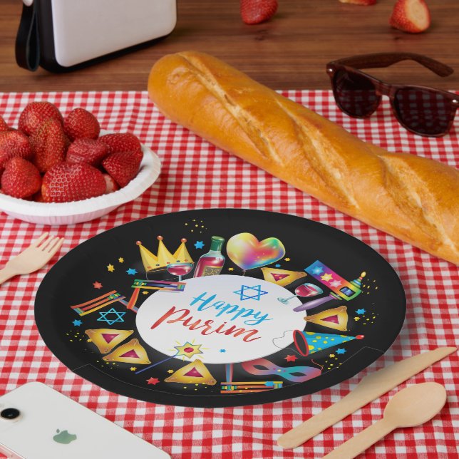 Happy Purim Basket Gifts, Decoration, Ornaments Paper Plate (Picnic)