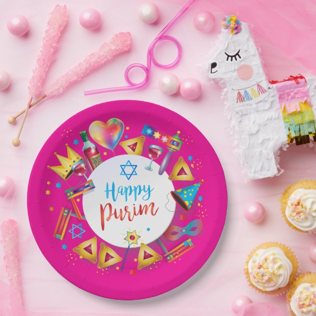 Happy Purim Basket Gifts, Decoration, Ornaments Paper Plate (Party)