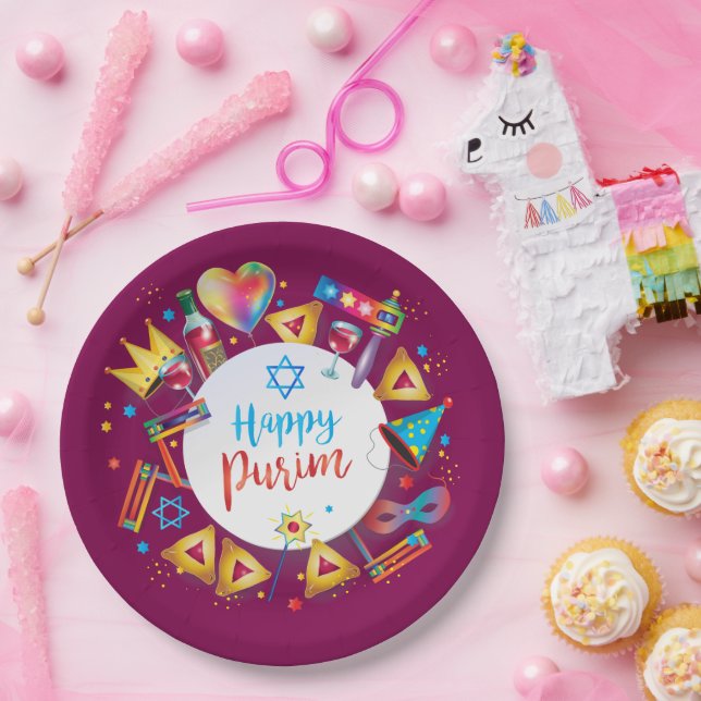 Happy Purim Basket Gifts, Decoration, Ornaments Paper Plate (Party)