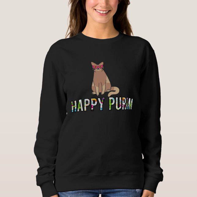 Happy Purim Cat Funny Costume Jewish holiday Purim Sweatshirt (Front)