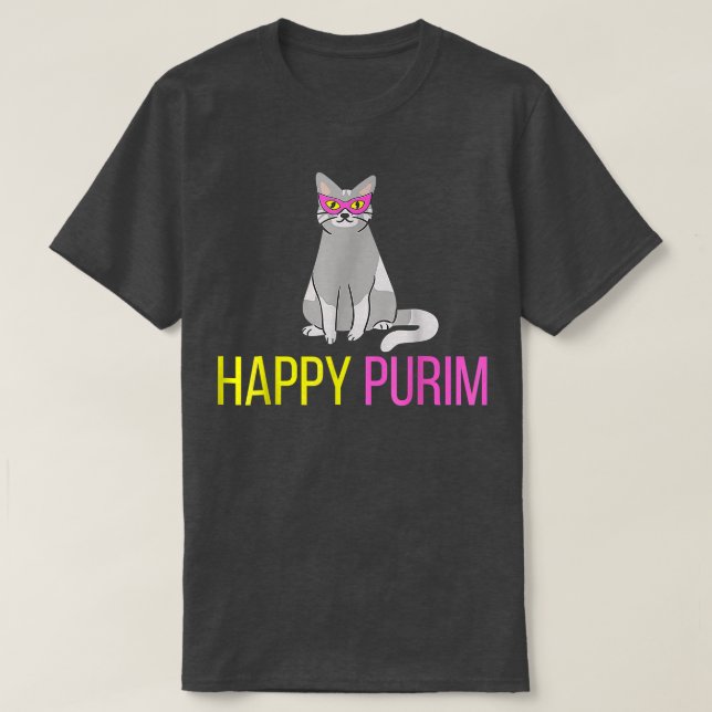 Happy Purim Cat Funny Costume Jewish holiday  T-Shirt (Design Front)