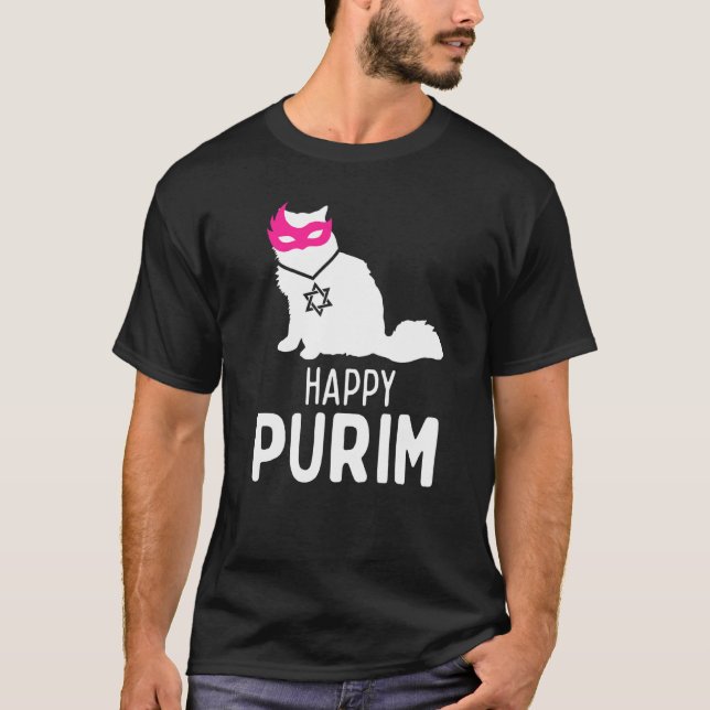 Happy Purim Costume Idea  Cat Hebrew Jewish Holida T-Shirt (Front)