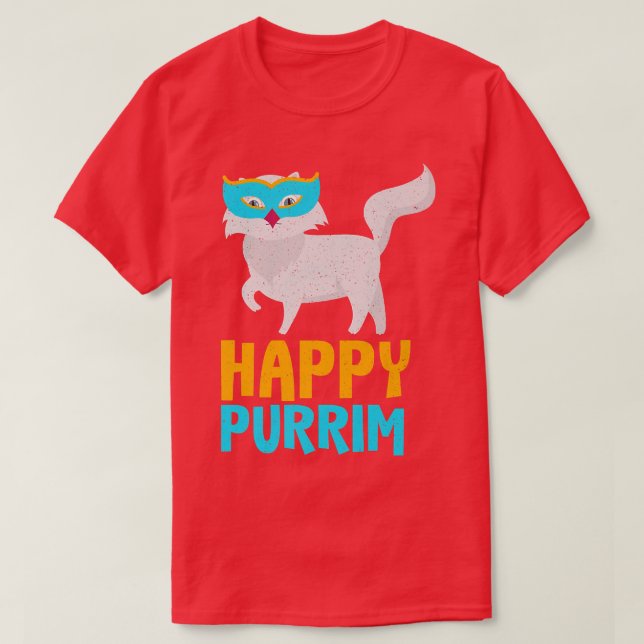Happy Purim Costume Idea Funny Cat Hebrew Jewish H T-Shirt (Design Front)