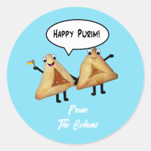 Happy Purim - customisable background colour Classic Round Sticker