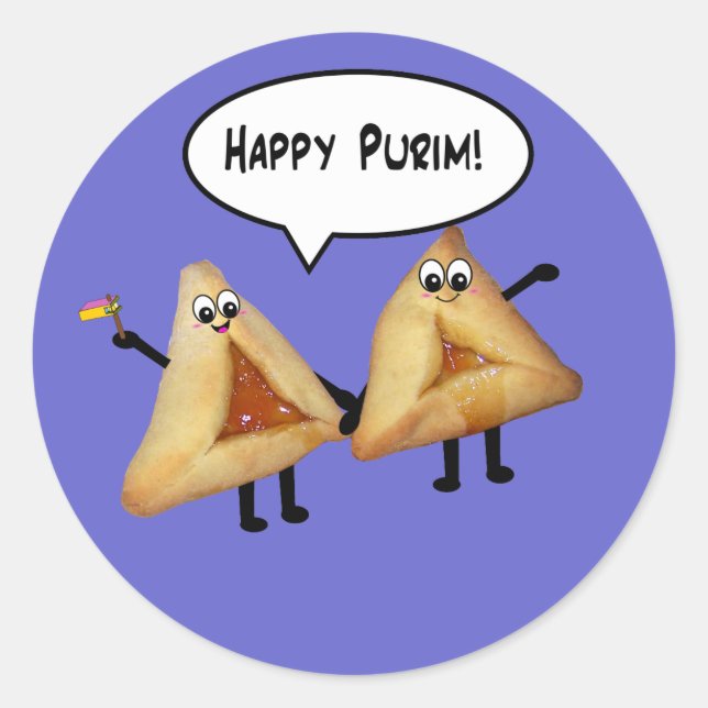 Happy Purim Cute Smiling Hamentaschen Cartoon Classic Round Sticker (Front)