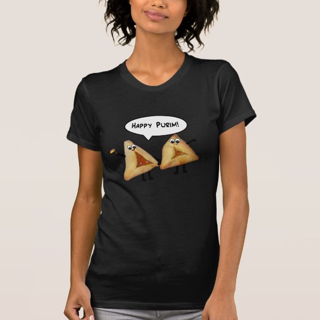 Happy Purim Cute Smiling Hamentaschen Cartoon T-Shirt (Front)