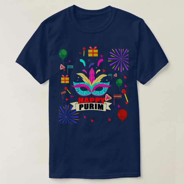 Happy Purim Day Jewish Holiday Adult Mardi Gras Te T-Shirt (Design Front)