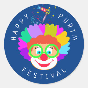 Happy Purim Festival Funny Clown Kids Party Classic Round Sticker