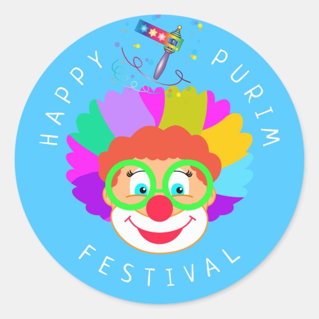 Happy Purim Festival Funny Clown Kids Party Classic Round Sticker (Front)