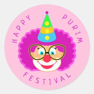 Happy Purim Festival Funny Clown Kids Party Classic Round Sticker