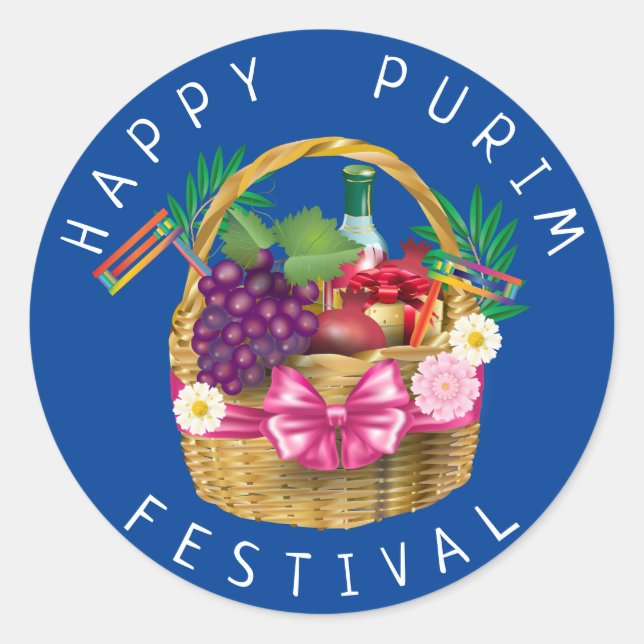 Happy Purim Festival Funny Clown Kids Party Classic Round Sticker (Front)