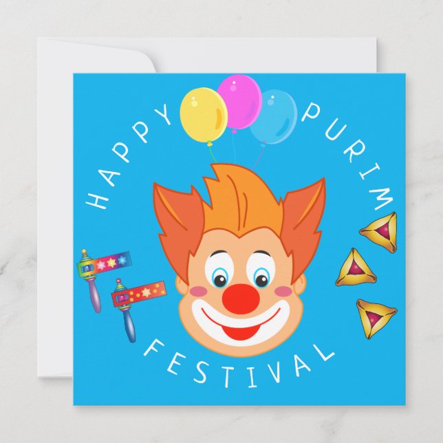 Happy Purim Festival Funny Clown Kids Party Invitation (Front)