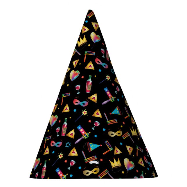 Happy Purim Festival Kids Party Gift Black Pattern Party Hat (Right)
