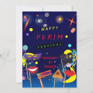 Happy Purim Festival Masquerade Kids Party Holiday Card