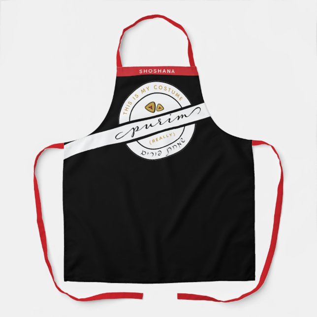 HAPPY PURIM Funny Costume Personalised Black Apron (Front)
