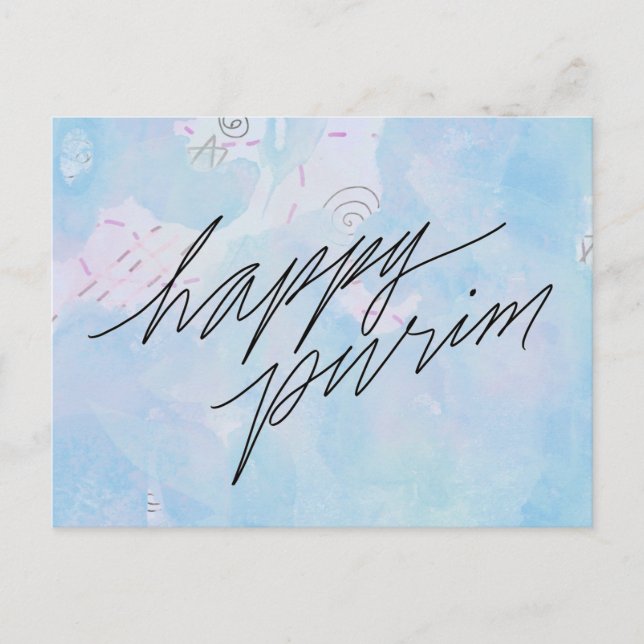 happy purim in cloud blue postcard (Front)