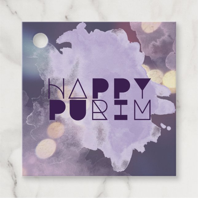 HAPPY PURIM in Purple Favour Tags (Front)
