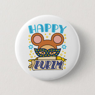 Happy Purim Jewish Holiday Mask 6 Cm Round Badge