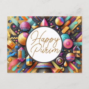 Happy Purim Jewish Wishes Multicolor Party Decor Holiday Postcard