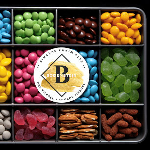  Happy Purim - Kosher Info Monogram Gold Swash Classic Round Sticker