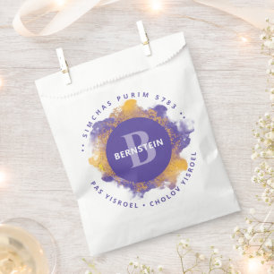 Happy Purim - Kosher Info Purple Monogram Favour Bag