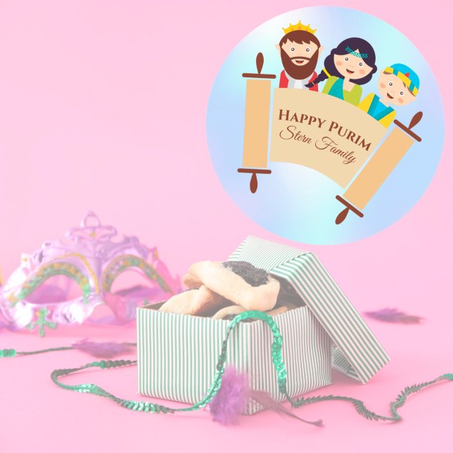 Happy Purim Megillah Kids Custom  Classic Round Sticker (Creator Uploaded)