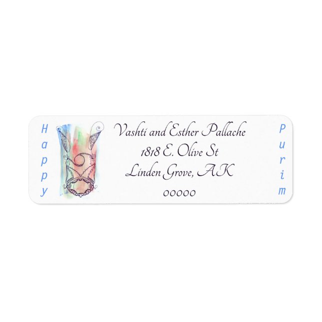 Happy Purim Megillah Scroll Case Return Address Label (Front)