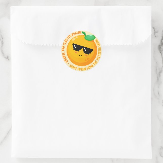  Happy Purim Orange you Glad Round Sticker (Bag)