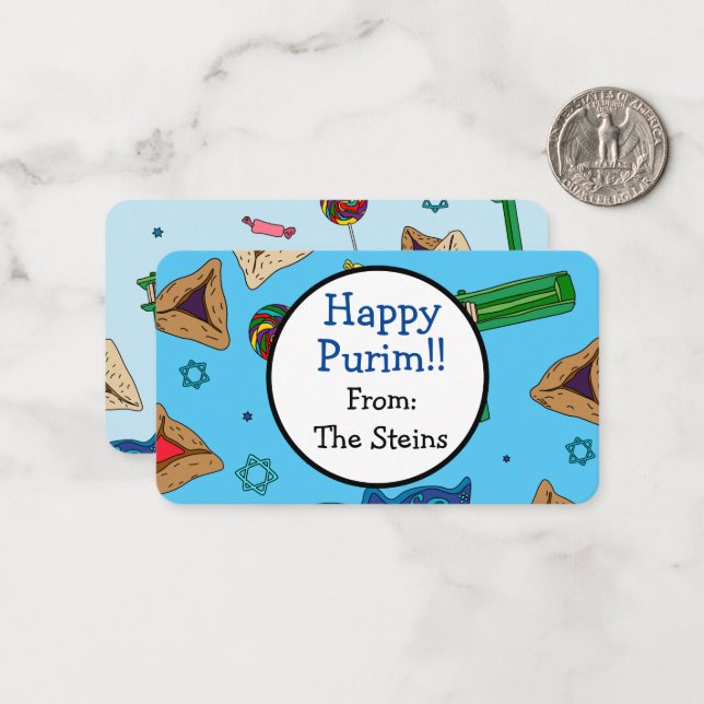 Happy Purim Personalised Note Cards (Front/Back In Situ)