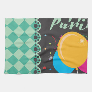 happy purim tea towel