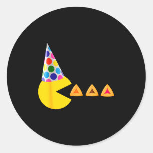Happy purim video game eating hamantashen queen classic round sticker