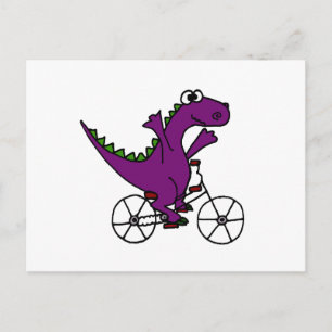 Happy Purple Dinosaur Riding Bicycle Postcard